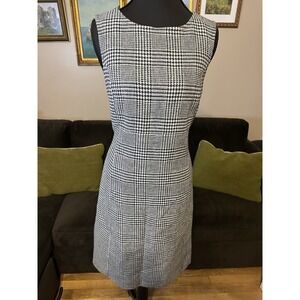 Boden Rosie British Wool Check Houndstooth Dress US8L NAVY BLUE LINED SLEEVELESS